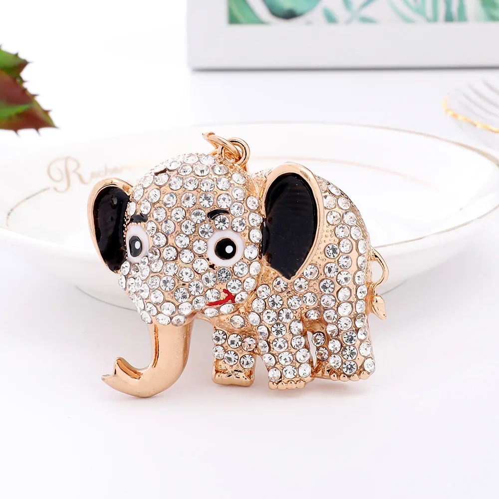 Crystal Elephant Rhinestone Keychain Wild Animals Charm Hollow Out Pendant Car Keys Holder Women Bag Ornaments Keyring Accessory