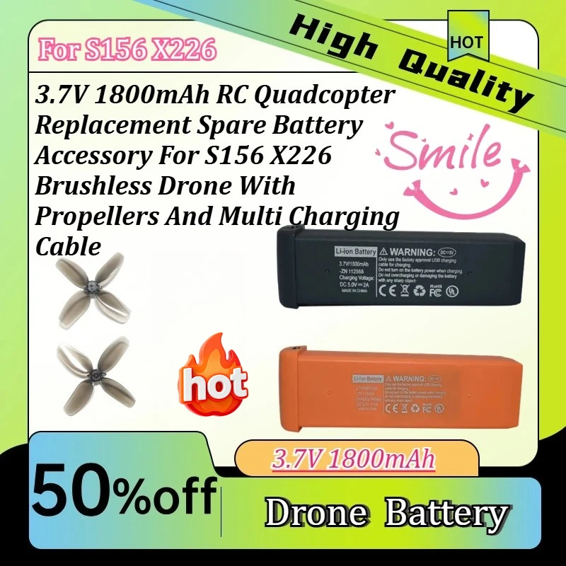 Bateria de reposição 3.7V para quadricóptero RC, acessório para drone brushless S156 X226 com hélices e cabo de carregamento múltiplo