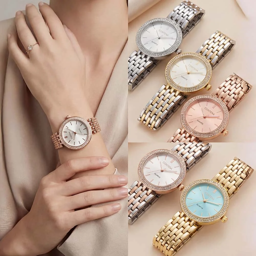 

Модные женские часы с циферблатом из страз, роскошные брендовые кварцевые наручные часы для женщин, с ремешком из нержавеющей стали, элегантные женские часы, Reloj Mujer