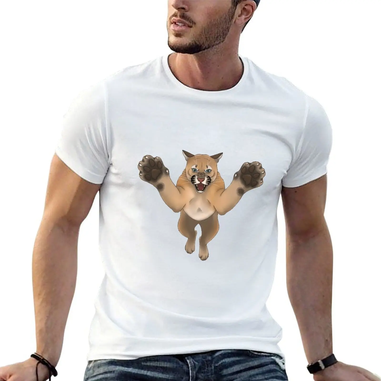 

Pouncing Cougar T-Shirt cotton t shirts high quality t shirts for man slim fit T-Shirt