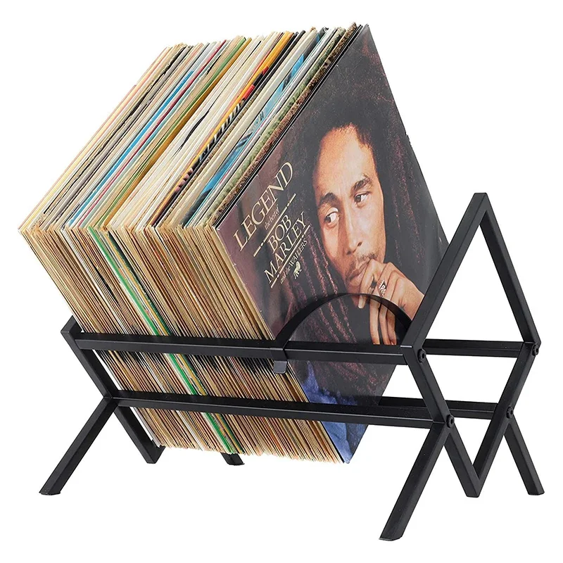 Armazenamento de discos de vinil – Suporte para discos de vinil preto fosco com capacidade de 80 a 100 LP - Suporte para discos de camada única de metal durável