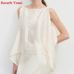 Summer Clothing For Women Cool Sleeveless Blouse New Mulberry Silk Tops Graceful French Style Big Hem Silky Tank Top Outfit