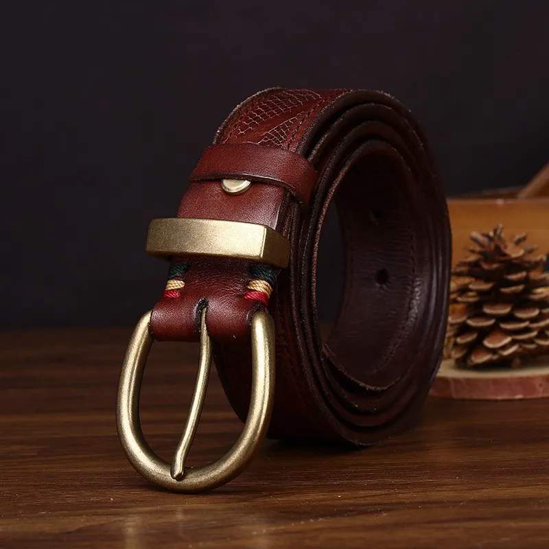 35CM wide snake-patterned belt for men leather needle top layer real