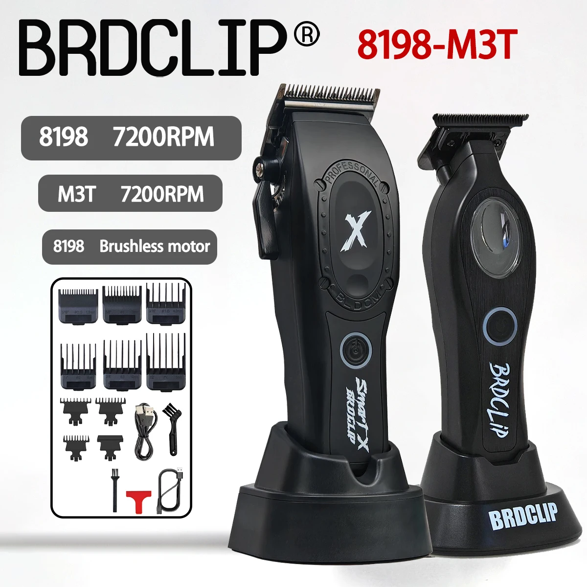 

Профессиональный парикмахерский набор BRDCLIP 8198 M3T SL201 Машинка для стрижки волос с бесщеточным двигателем 7200 об/мин Триммер для волос с лезвием DLC Электробритва для мужчин