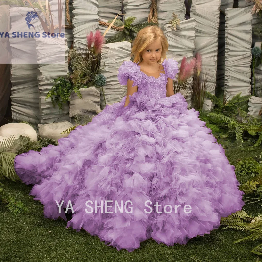 فستان الأميرة للفتيات ، فستان دانتيل منتفخ مع الأكمام ، لطيف ، لحفلة عيد ميلاد ، الزفاف