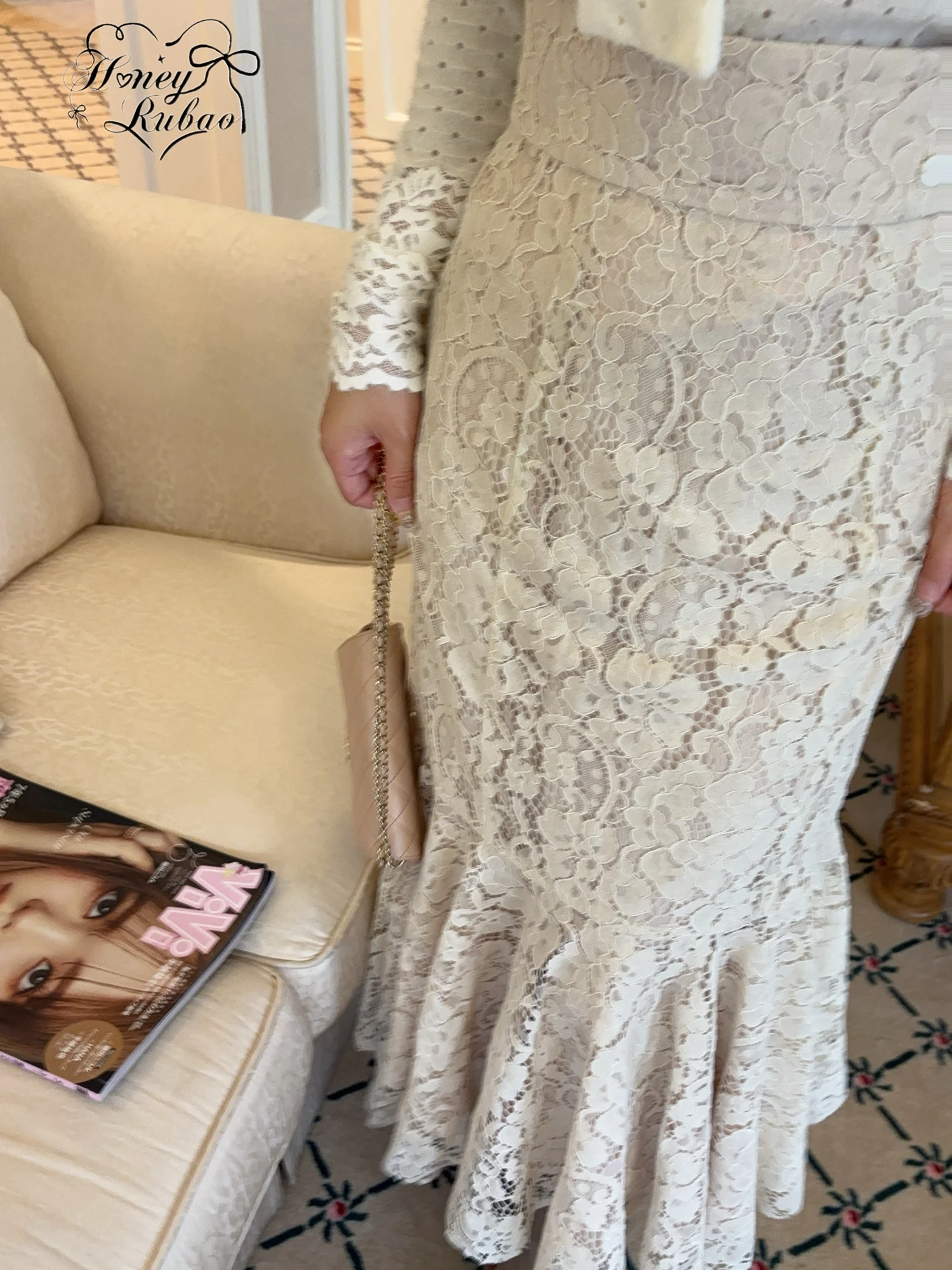 Romantic Heavy Embroidery Lace Fi Tail f Skirt High Waist Polyester Nylon Cotton Blend Ci Commute Daily Travel Date