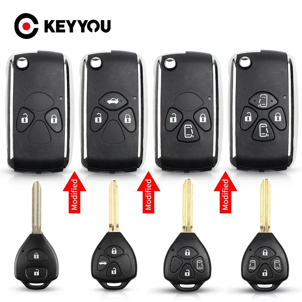 KEYYOU Upgrade 2/3/4 pulsanti Flip Key Shell per Toyota Reiz Camry Rav4 Yaris Corolla 4runner Avlon custodia pieghevole per chiave a distanza per