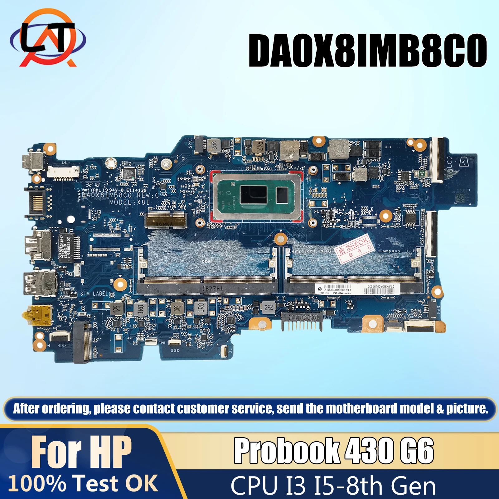 

DA0X8IMB8C0 For HP Probook 430 G6 HSN-Q14C Notebook Mainboard With I3-8145U I5-8265U CPU DDR4 Laptop Motherboard