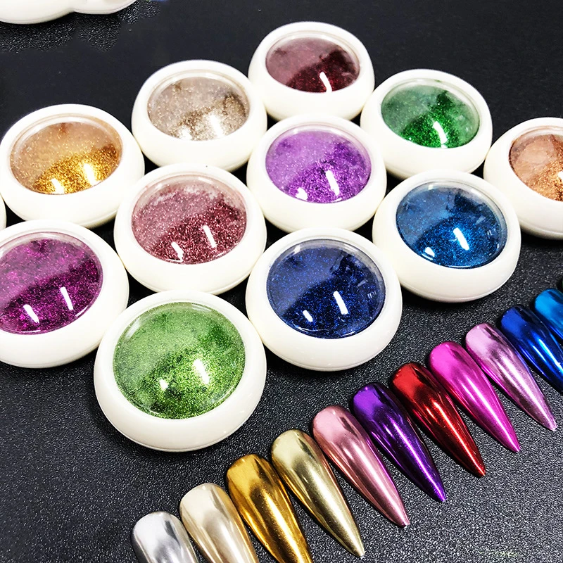 Frasco de polvo de uñas cromado espejo metálico, holográfico, plateado o dorado, pigmento brillante para gel polish 2