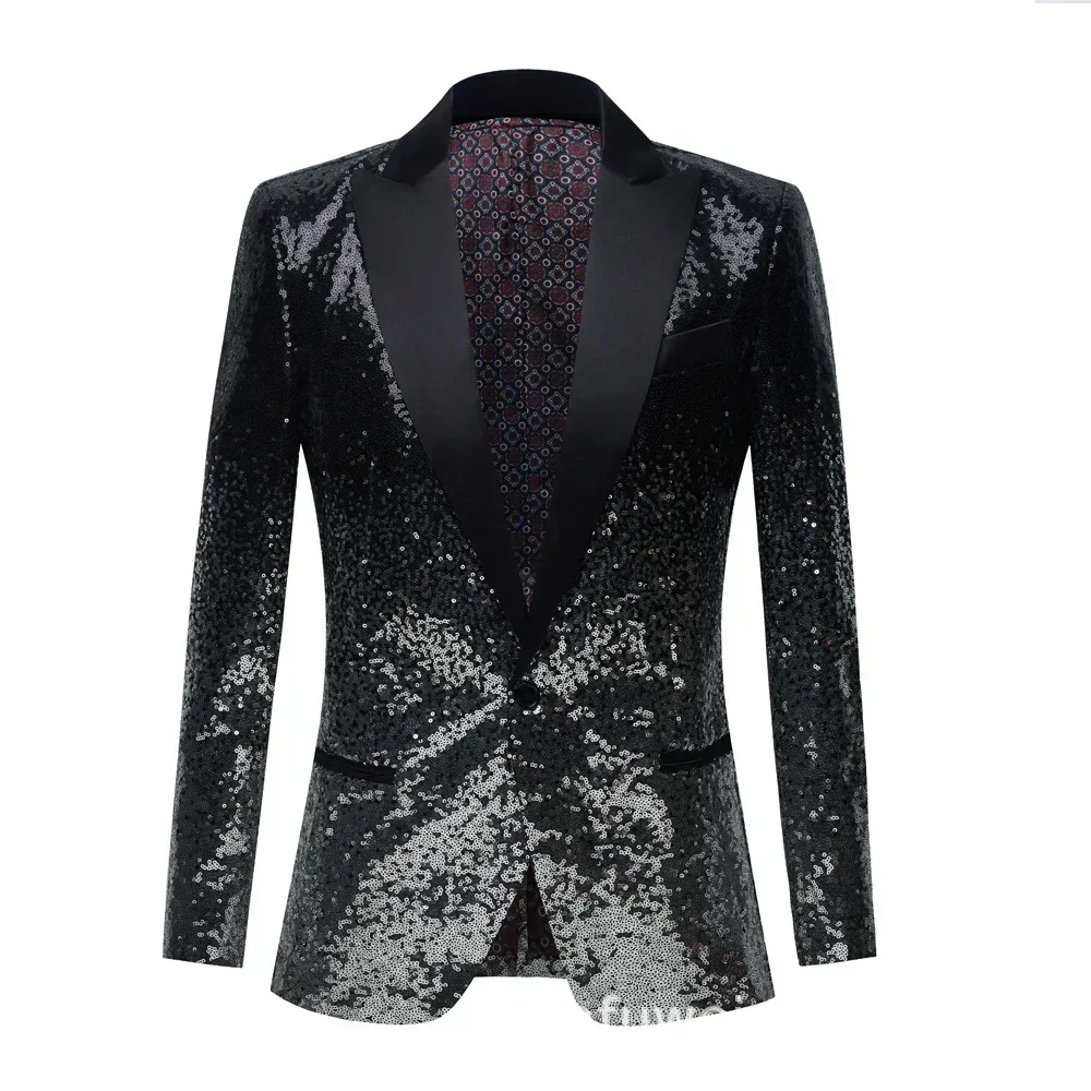 New Men's Gradient Sequin Color Matching Suits Jacket Stage Singer Jacket Nightclub Wedding Host Costume Man Party Suits Jacket