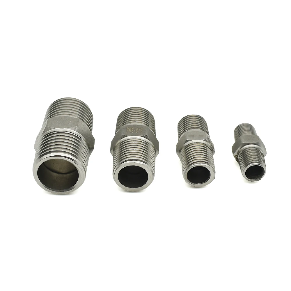 BSP Thread 304 316 Stainless steel pipe fitting Connector Equal Diameter Double Head Male Thread Pipe Fittings  1/8 