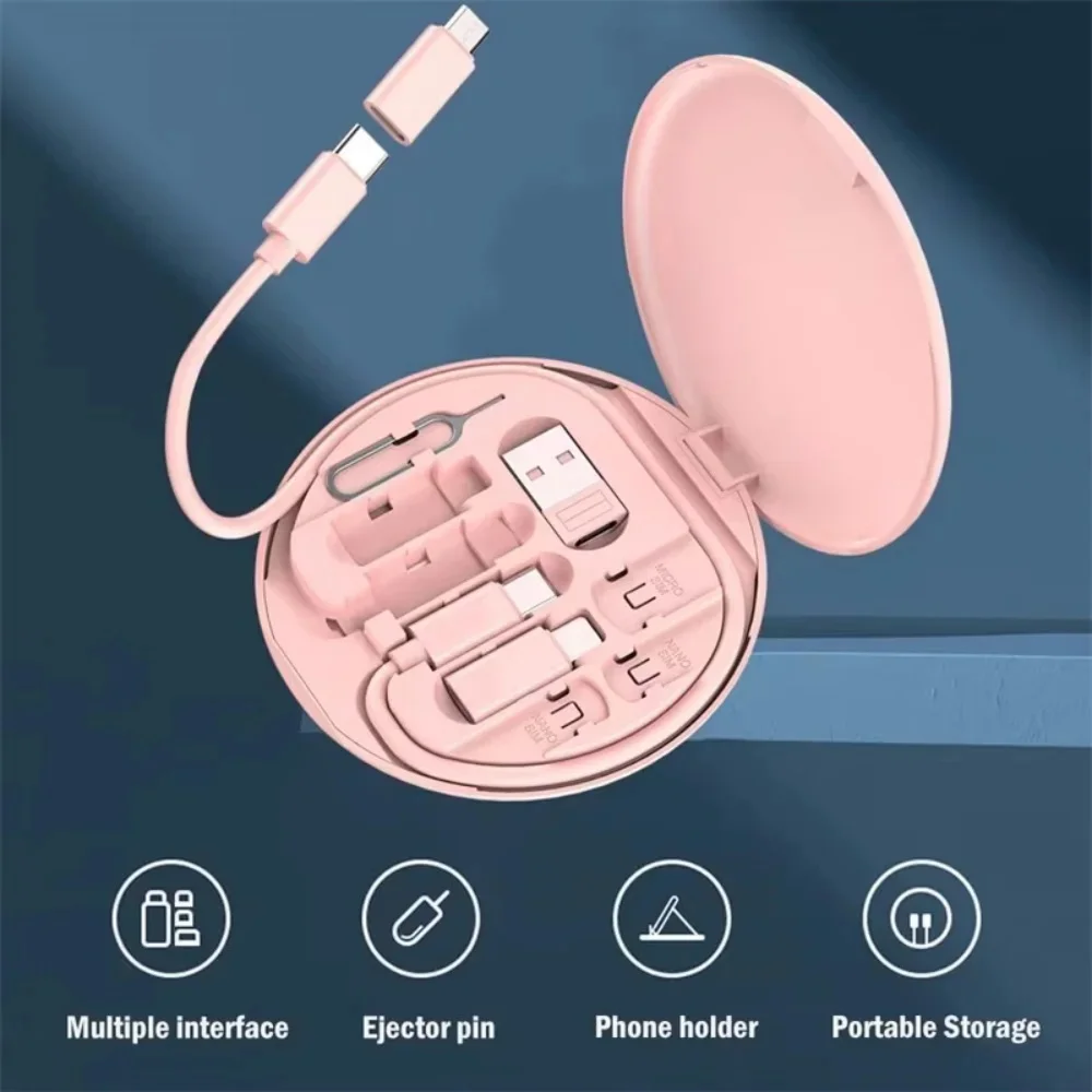 60W Multi Type-C To USB C To Micro USB To Lighting Fast Charging Phone Cable Kits for IPhone 14 13 15 Pro Data Cable Storage Box