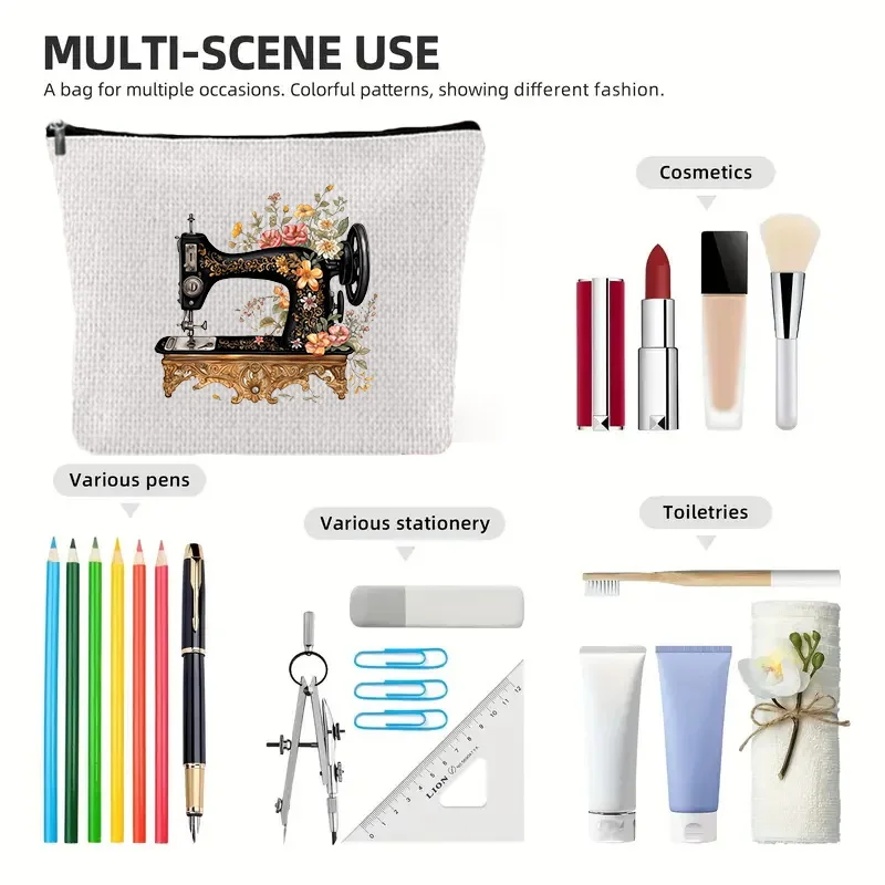 Sewing Machine Series Print Makeup Bag Zipper Pouch Large Capacity Portable Toiletries Bag Cosmetic Bag for Women