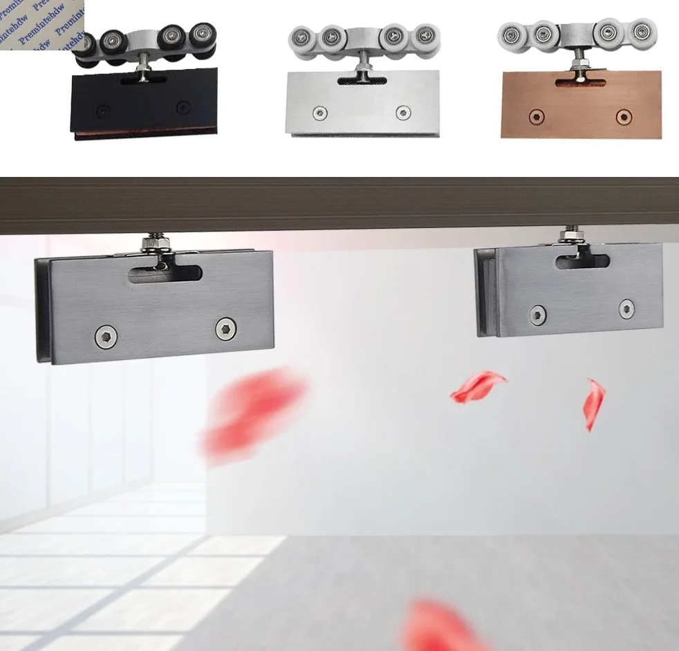 1Set Stainless Steel Top Hung Frameless Sliding Glass Door Roller Wheel Kit Bath Shower Enclosure Matte Black Rose Gold
