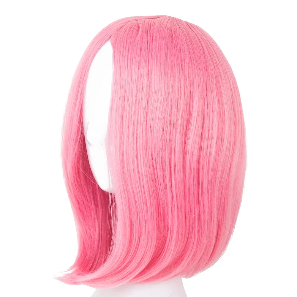 Synthetic Bob Short Pink Wavy Wig Picture Like Bangs with Heat Resistant Fiber Cosplay Party Salon Hair