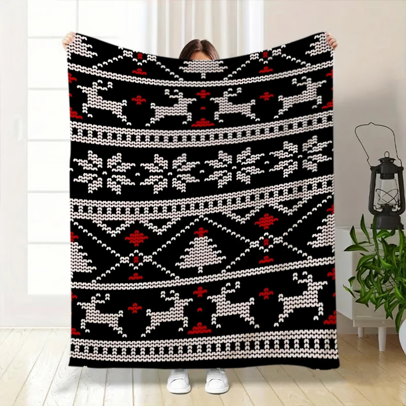 Checkered Bell Mistletoe Print Throw Blanket Living Room Sunroom Guest Nook Family Den Soft Blanket Christmas Presents