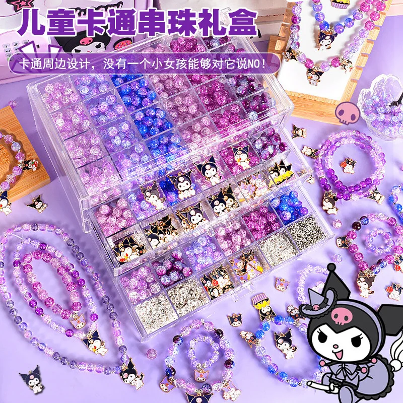 Miniso Kuromi My Melody Bracelet Jewelry Set Handmade Diy Children Gifts Cartoon Dripping Glass Beaded Bracelet Toy Holiday Gift