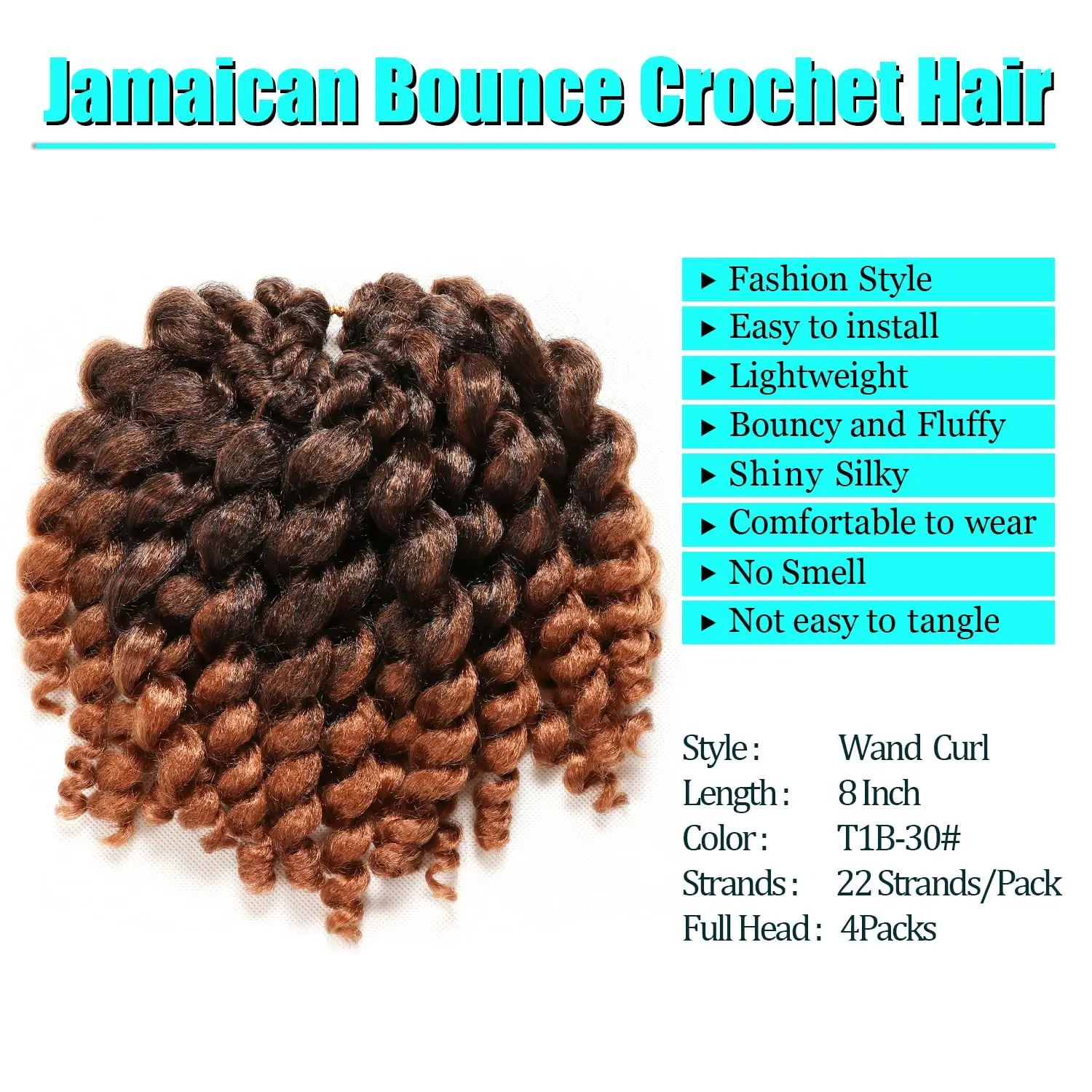 Wand Curl Crochet Hair 8inch Jamaican Bounce Crochet Hair for Black Women Natural Black  Crochet Hair Short Curly Crochet Hair