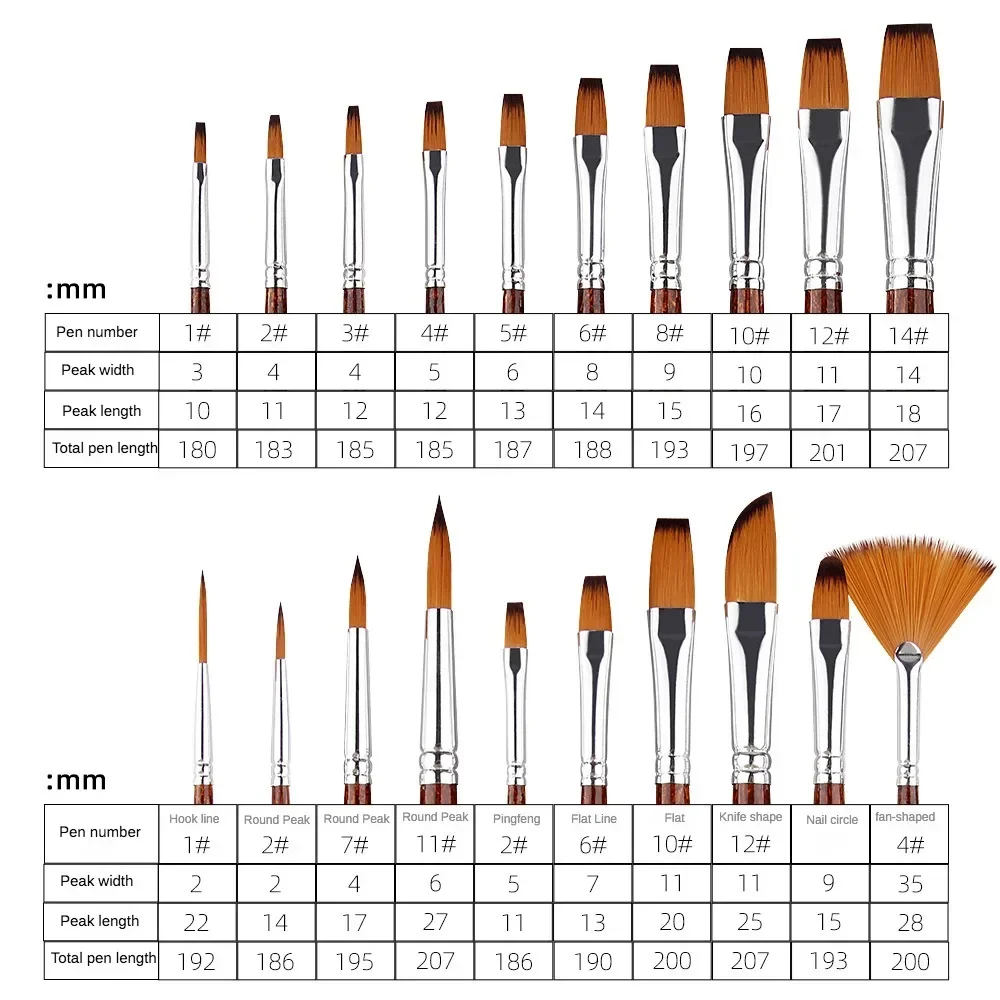 4/5/6/7/10pcs multifunctional art set paint flat head DIY oil painting acrylic fan-shape brown short wooden rod watercolor brush