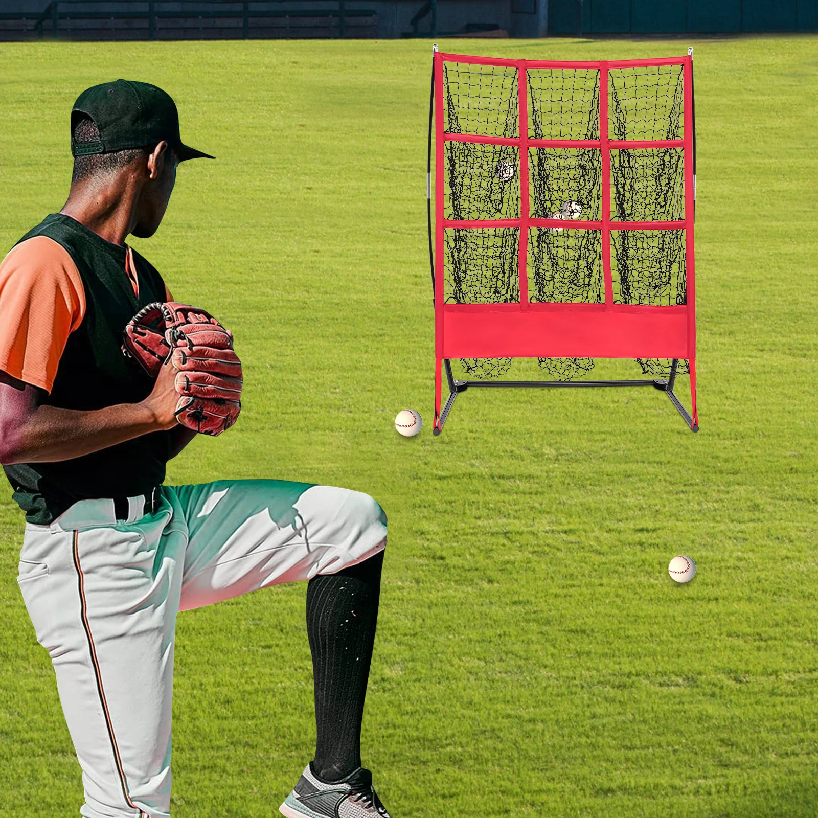 Professional Baseball Practice Net for Indoor & Outdoor Training, Rectangular Throwing Net, 90x45x106cm Free Standing Design