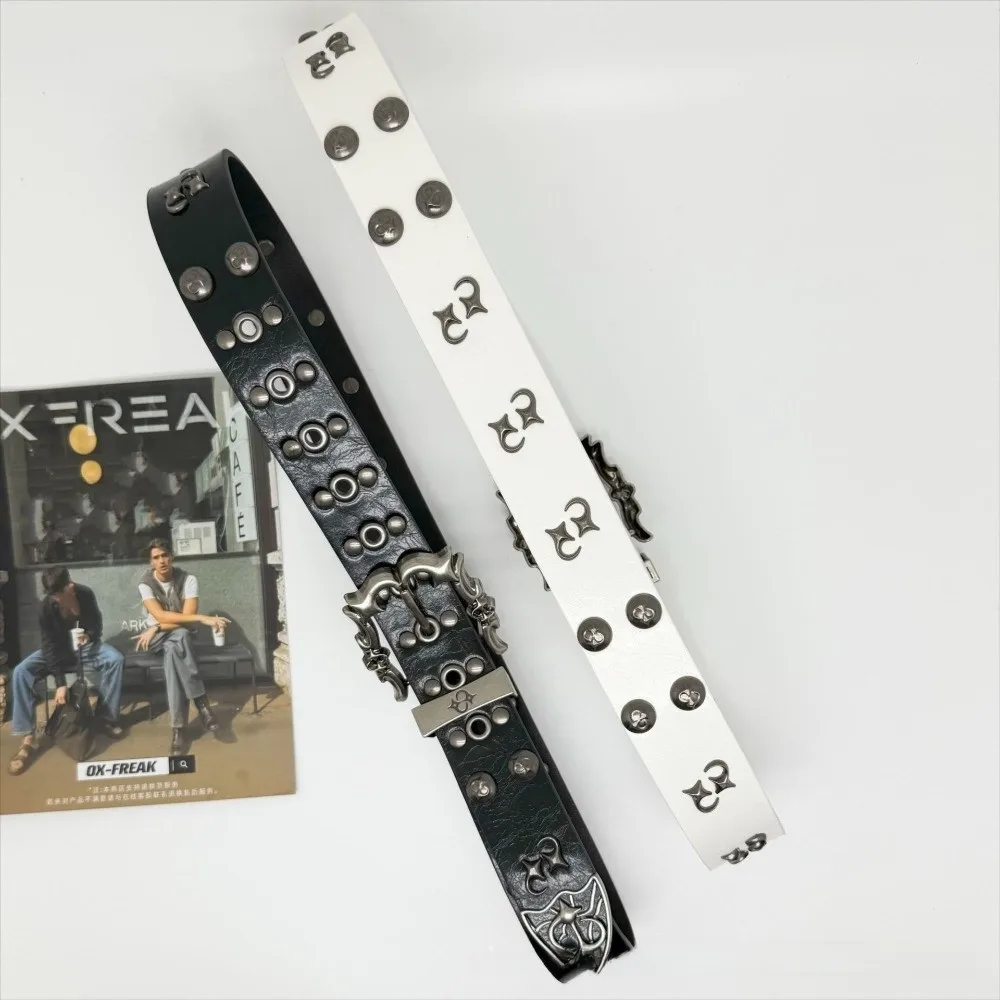 

Универсальный ретро-готический ремень, регулируемый пояс с заклепками Y2K, пояс из искусственной кожи в стиле хип-хоп, джинсовый пояс унисекс