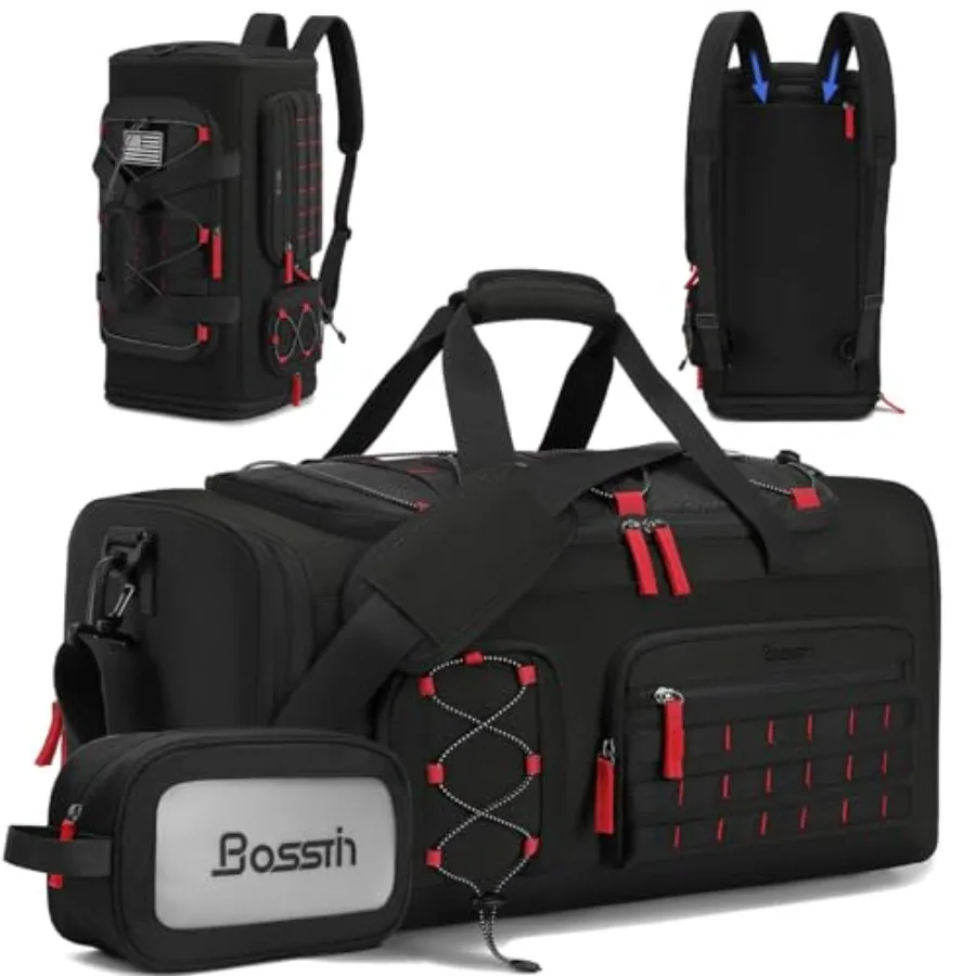 

Gym Bag for Men and Women 45L Travel Duffle Sports Duffel Bag Gym Weekender Overnight Backpack with Shoe Compartment Black