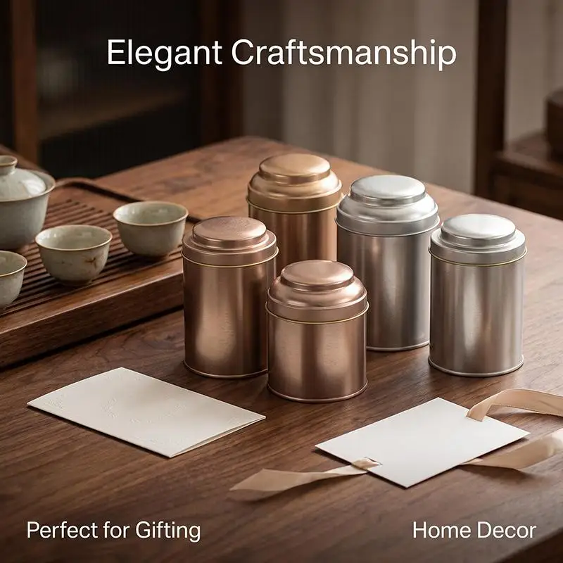 Tea Tins Canister With Airtight Double Lids Tin Can Box And Round Kitchen Canisters Tea Sealed Jar