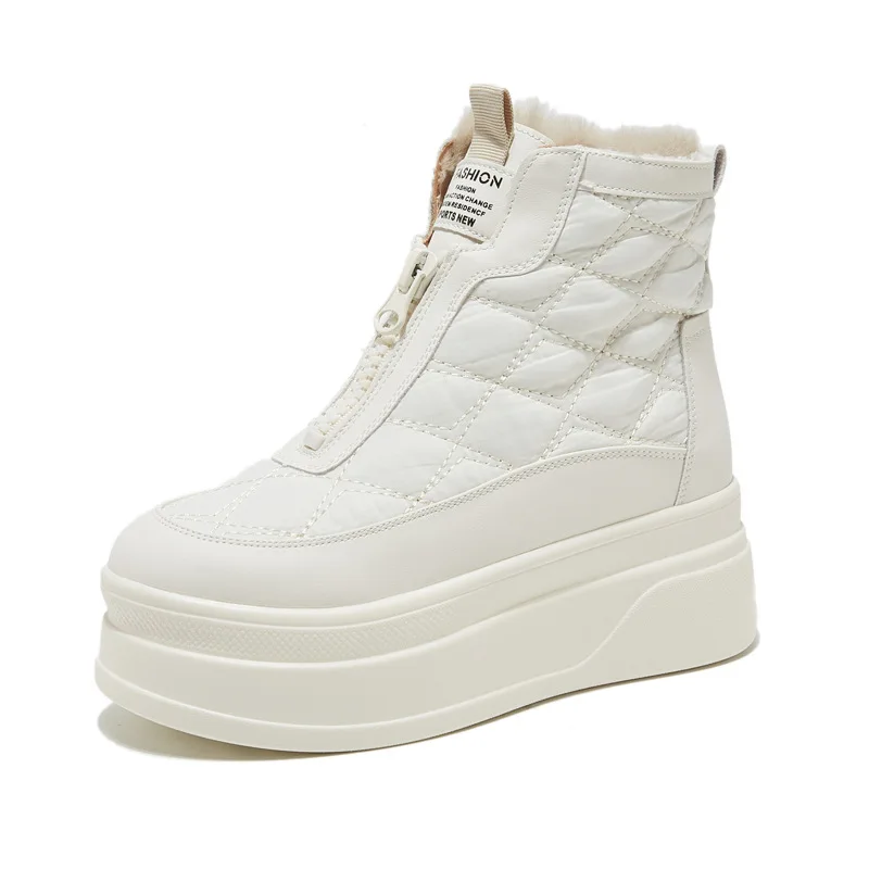 

Fujin 6cm Platform Heel Women Snow Boots White Black Waterproof Warm Insulated Fuzzy Lining Ankle Boots Waterproof Comfortable