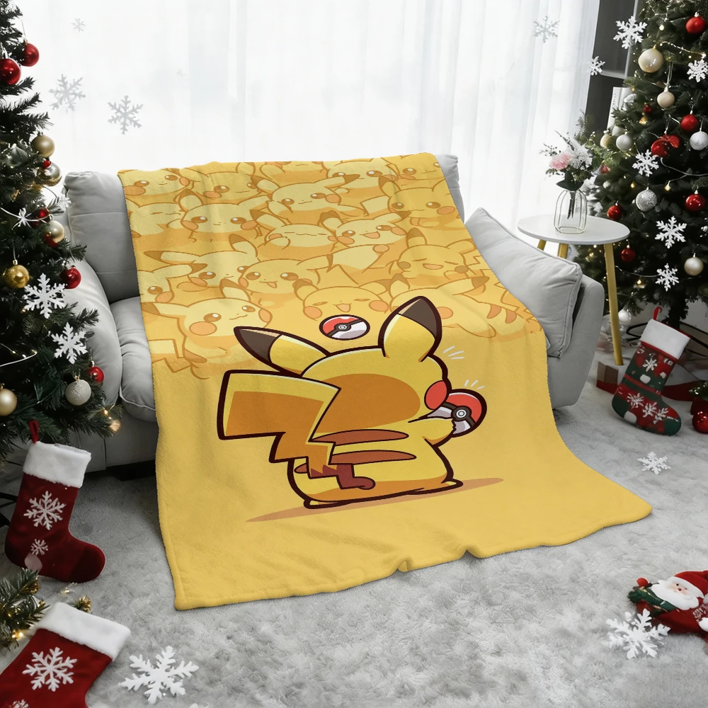Pokemon Pikachu Gengar Bulbasaur Charmander Squirtle Psyduck Flannel Throw Blanket Soft Warm Blanket for Sofa Bed Home Decor Gif