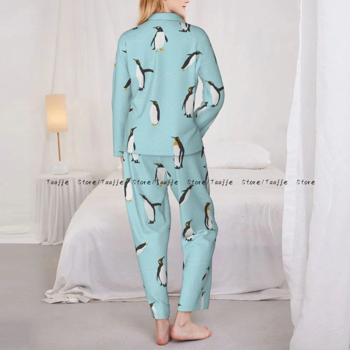 Pigiama da notte da donna Simpatico pinguino con ghiaccio a maniche lunghe Pijama Set da donna Abito cardigan da vestaglia