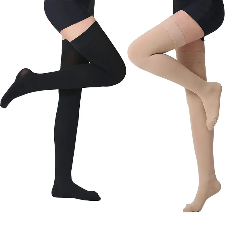Thigh High Compression Stockings  Closed Toe Firm Support 20-30mmHg Gradient Compression Socks with Silicone Band Unisex Socks