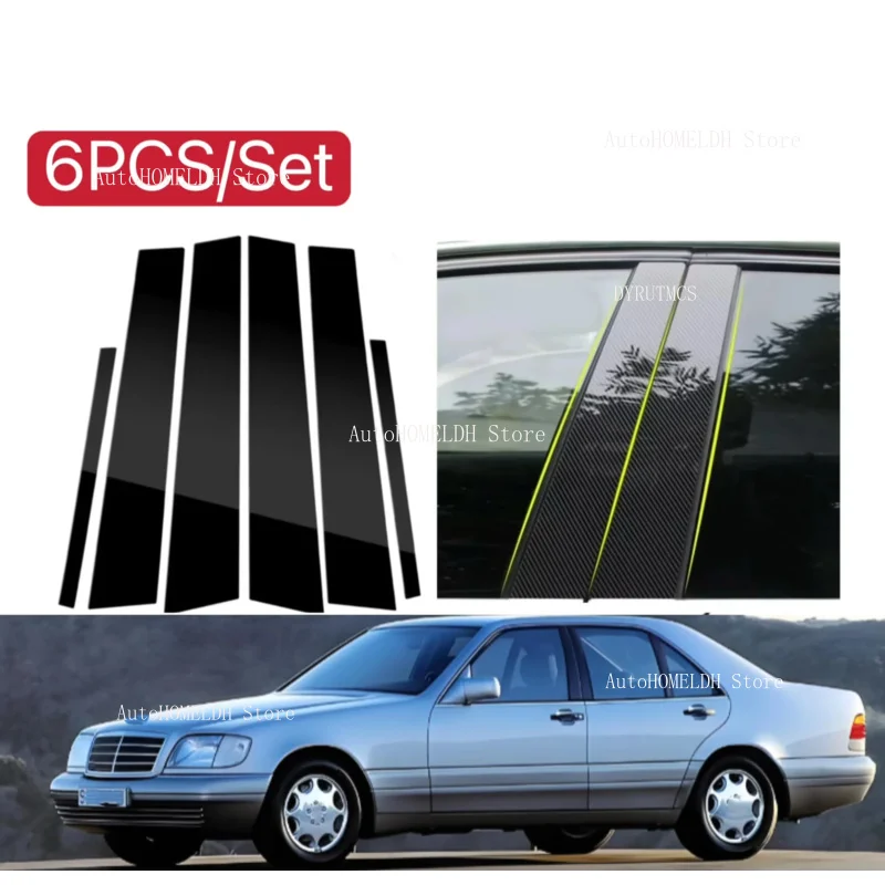 

6PCS Silver Carbon Gloss Black Pillar Posts Fit For BMW 7 Series E38 1995-2000 1996 Window Decor Door Side Mouliding Trim Cover