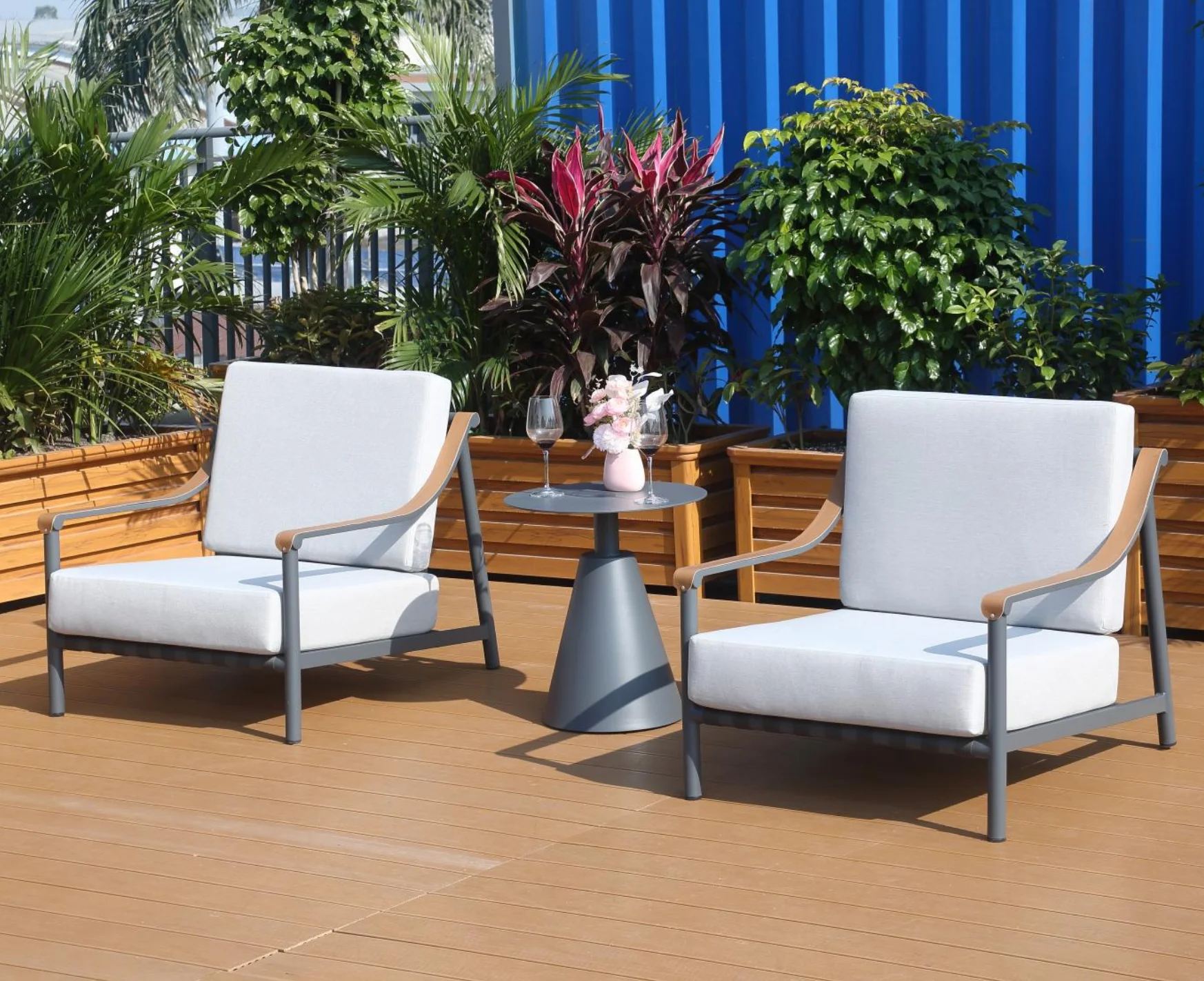 *qFac  m Outdoor Lounge Sofa Chair Set Modern Garden Patio Balcony Seating With Round Side Table Luxury Design