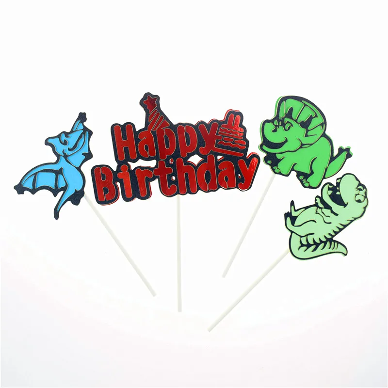 Adorno para tarta de dinosaurio, adorno para cupcakes, bandera para tarta de pterodáctilo y tiranosaurio, horneado para fiesta infantil, decoración DIY de feliz cumpleaños, nuevo