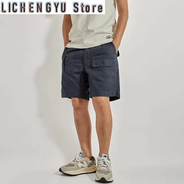 

Новые летние тканые шорты-карго в американском стиле ретро, мужские модные свободные повседневные прямые брюки с несколькими карманами из 98% хлопка с 5 точками