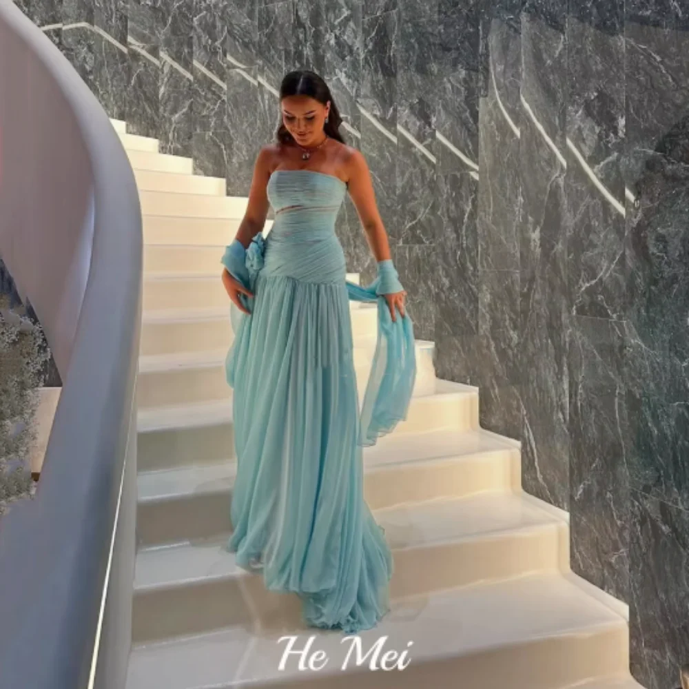 Maßgeschneiderte Partykleider, elegantes, bodenlanges Chiffon-Abschlussballkleid, schlichtes, trägerloses Abendkleid in A-Linie