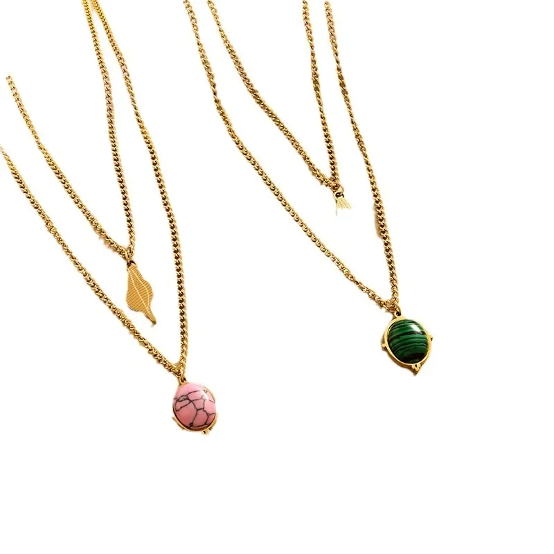 Nuova collana lasso turchese perline grandi foglie, versatile collana multistrato da donna alla moda