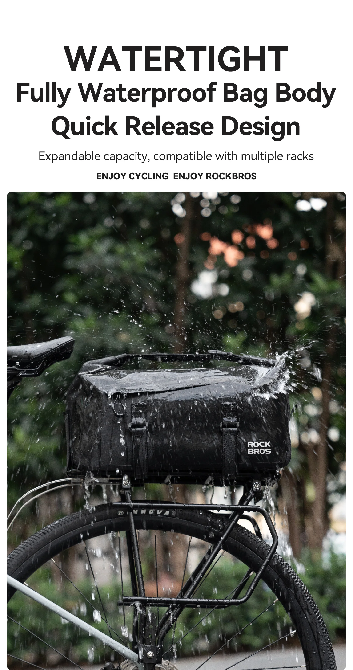 ROCKBROS Fahrrad-Gepäckträgertasche Erweiterbar 16L Große Kapazität Wasserdichte Rücksitztasche Tragbare Schultertasche Fahrrad-Zubehör – Detail 1