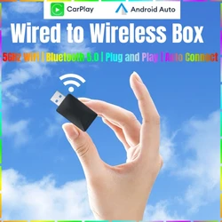 LEXXSON-Mini com fio para sem fio, 2 em 1, AI Box, Apple Carplay, 5G WiFi, Bluetooth 5.0, Android, adaptador automático, conexão não indutiva