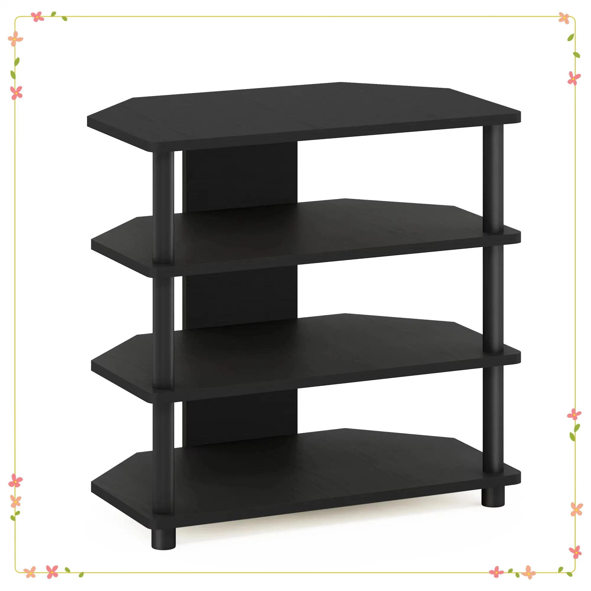 Engineered Wood 4-Tier Petite TV Stand Black, for TVs up to 25 Inch with Media Storage & Modern Design