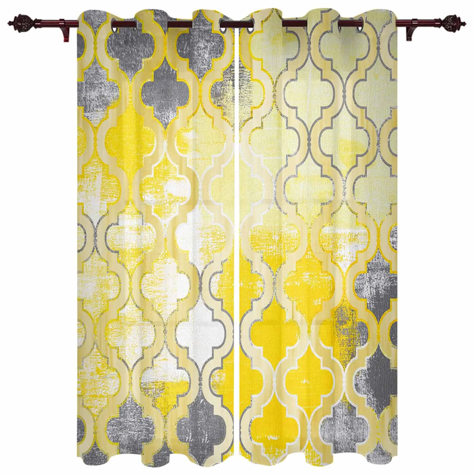 Painted Mottled Modern Morocco Yellow Outdoor Curtain For Garden Patio Drapes Bedroom Living Room Kitchen Window Curtain