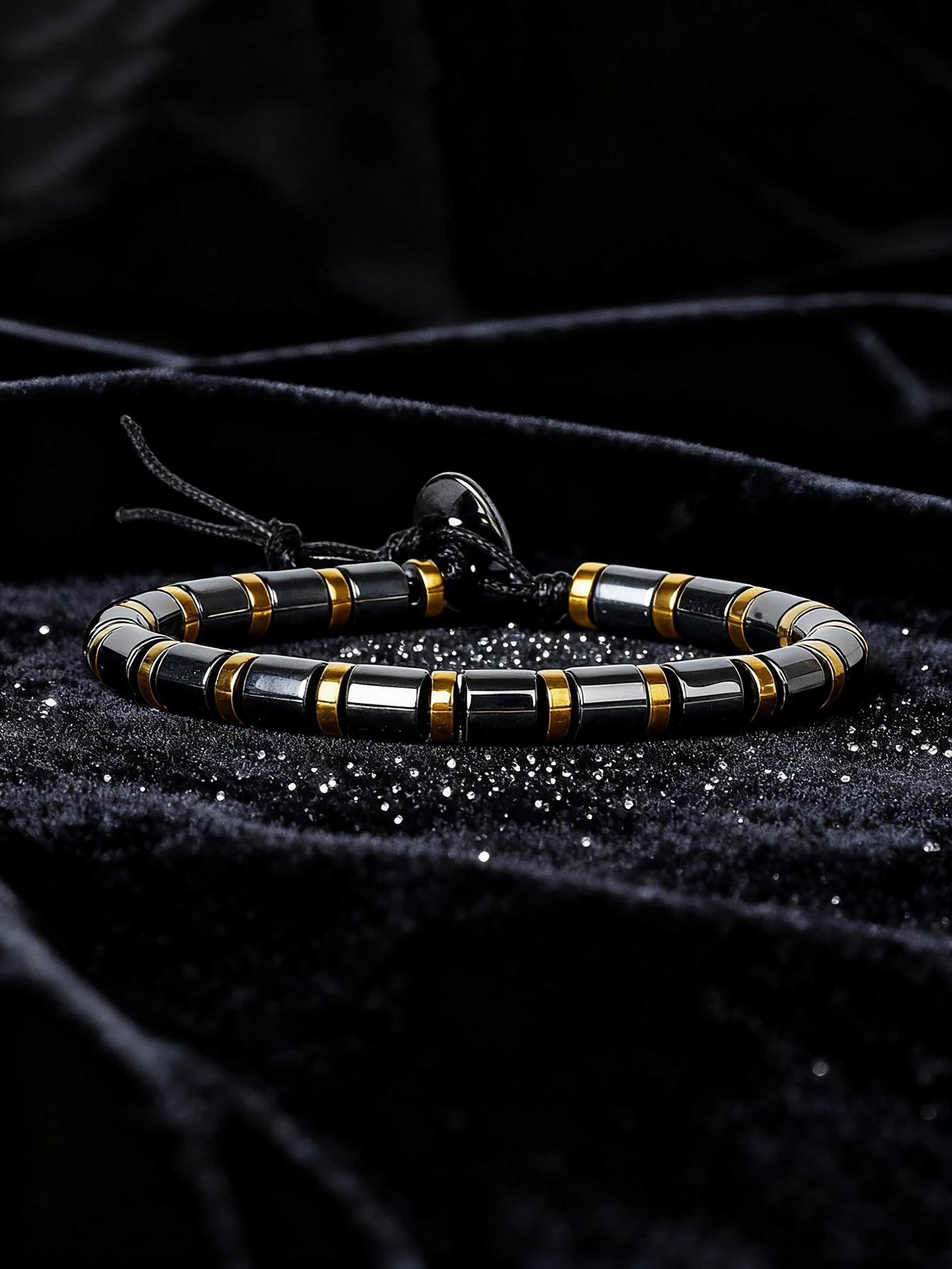 Hematite Stone Bracelet Handmade Woven with Gold color Spacers Cylinder Beads Leather for Energy Protection Reiki Charm Jewelry