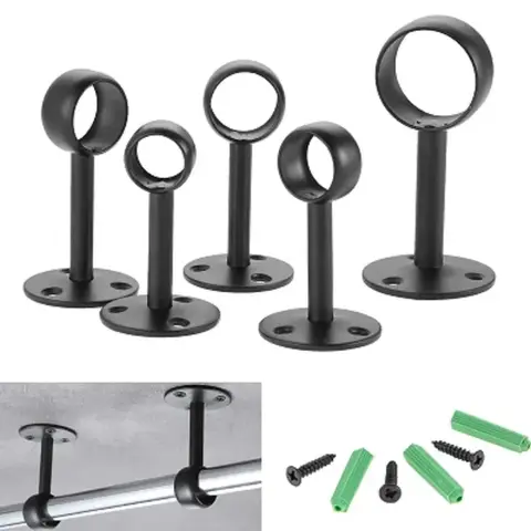 4Pcs 16/19/22/25/32mm Wardrobe Hanger Pipe Bracket Steel Flange Tube Holder for Clothes Curtain Rod Ceiling Fixed Support Clamps