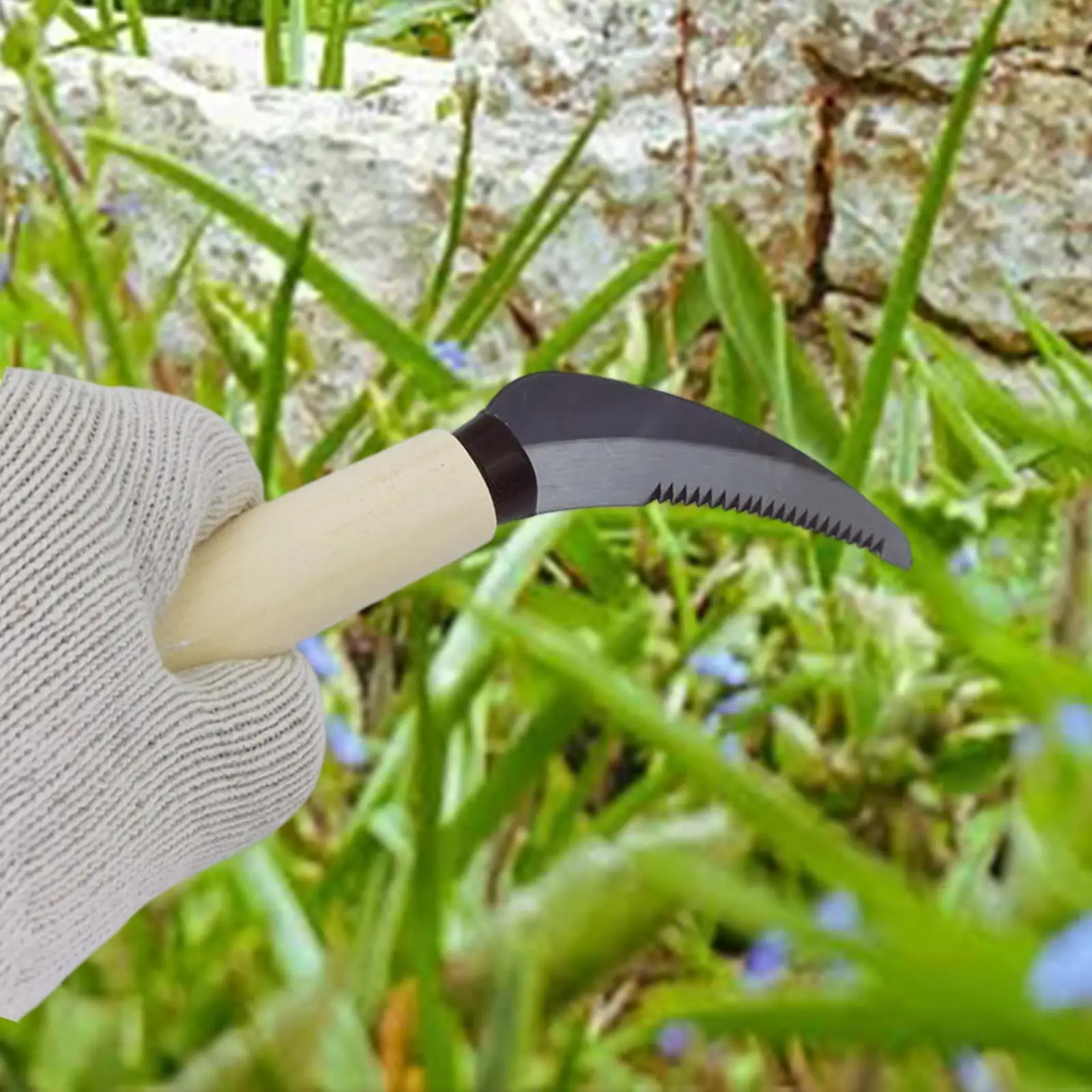 Grass Weeding Knife Crevice Cleaning Knife Weeding Sickle with Wooden Handle Grass Cutter Knife for Terrace Paving Farm Flower