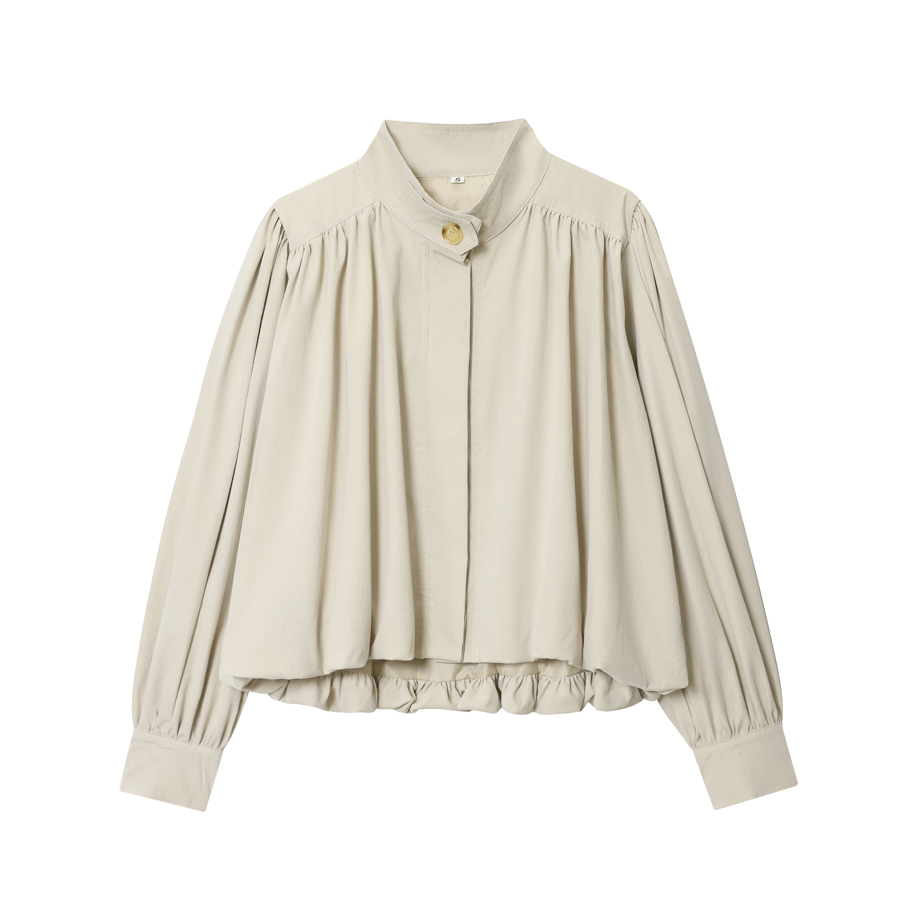 

Women's New Pilot Jacket Puffed Sleeves Tapered Hem Design for Timeless Elegance Metal Buckle Details for Refined Sophistication