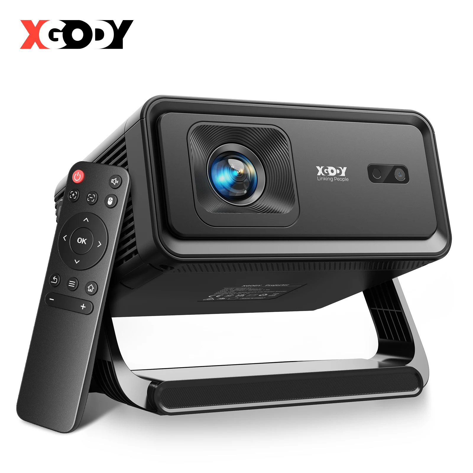 XGODY Gimbal A1 Autofokus Android 14 8K/4K Projektor 360ANSI Native 720P mit Wifi6 BT5.4 8G Allwinner H726 Tragbarer Outdoor-Projektor