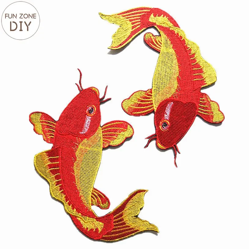 FZdiy Iron on Koi Fish Patches for Clothing DIY T-shirt Applique Embroidery Cloth Patch Stickers Badge