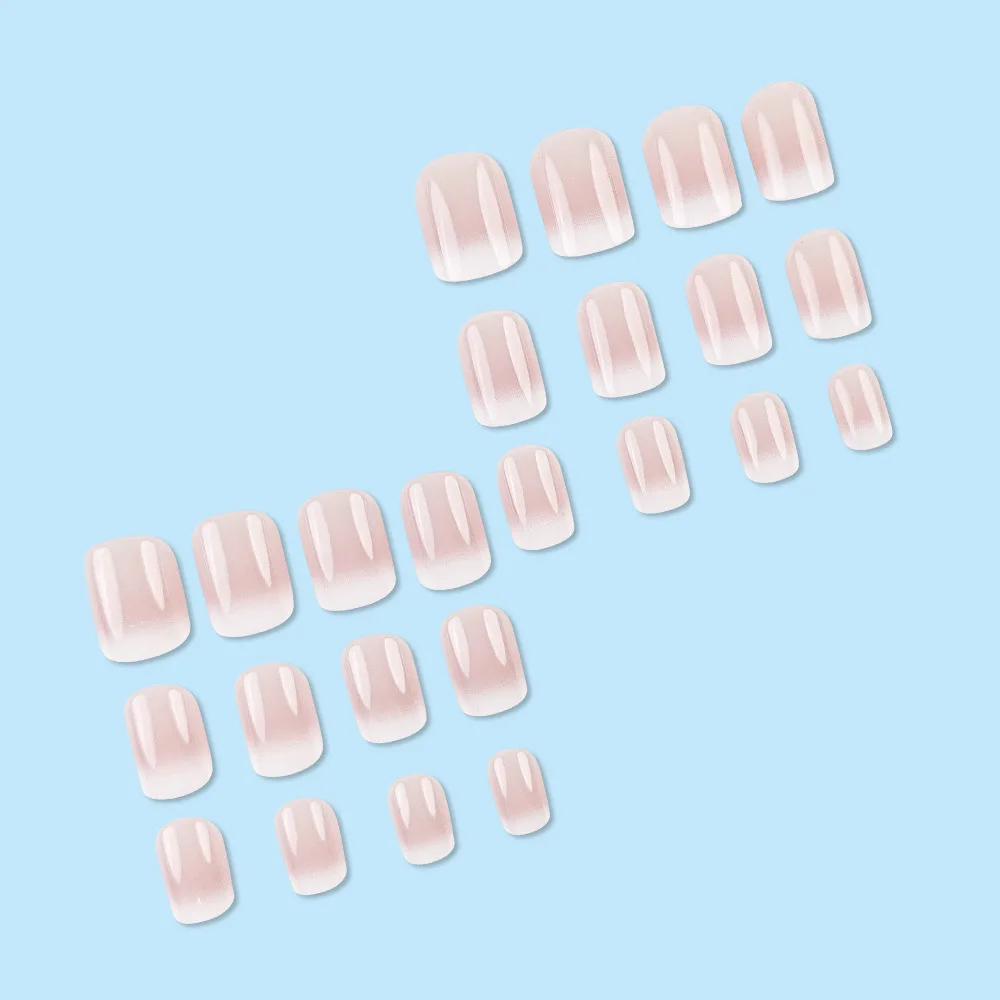 24pcs Flesh Color Gradient Powder Square Short Imitation Nail Plate Fake Nail 1pc Jelly Paste 1pc File Strip