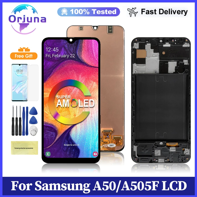 Orjuna Super AMOLED-дисплей для Samsung Galaxy A50 6,4-дюймовый экран с емкостным сенсорным дигитайзером и ЖК-совместимым