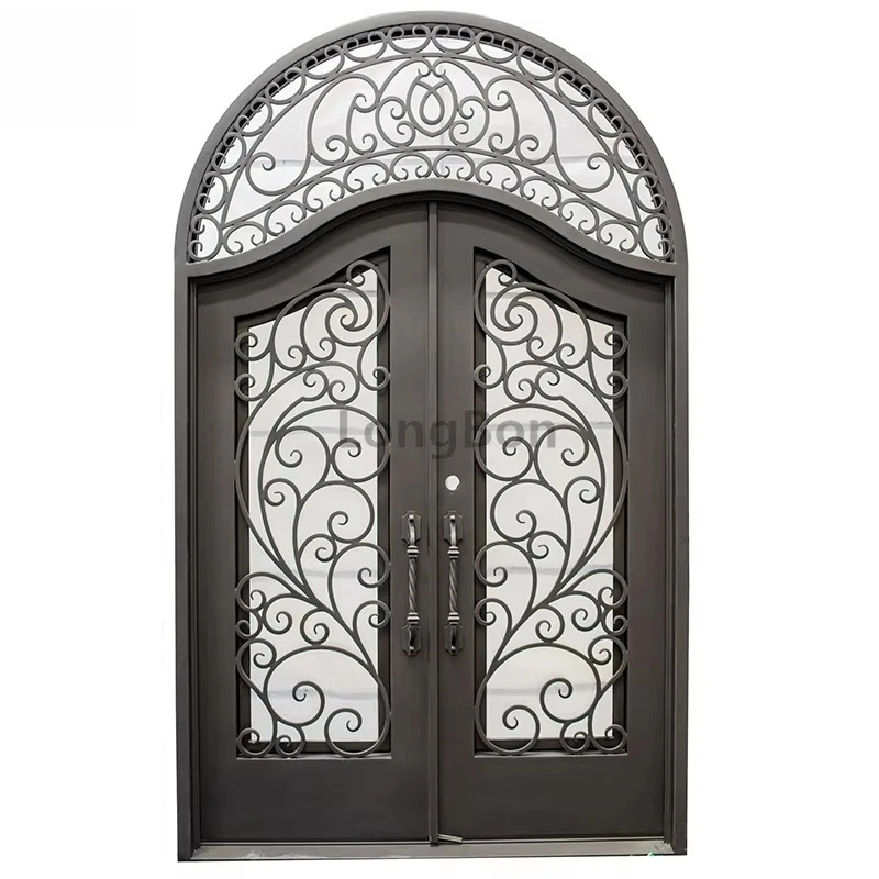 French artisan style single wrought iron glass front door for the entrance and interior decoration of apartments and villas